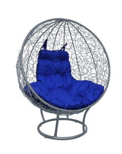 Кресло серое Круг на подставке ротанг 11080310 синяя подушка M-group