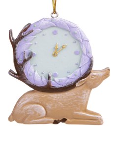 Елочная игрушка часы олень 80304 7 см 1 шт бежевый фиолетовый Феникс present