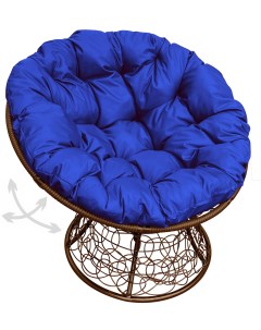 Кресло коричневое Папасан пружинка ротанг 12050210 синяя подушка M-group