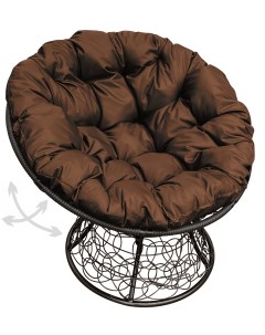 Кресло чёрное Папасан пружинка ротанг 12050405 коричневая подушка M-group