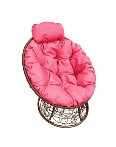 Кресло садовое Папасан мини коричневое ротанг 12070208 розовая подушка M-group