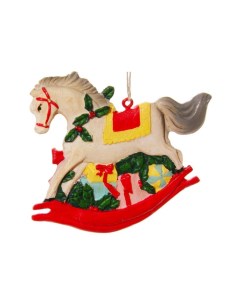 Елочная игрушка Лошадка качалка с подарками 50538 8 5 см разноцветный 1 шт Shishi