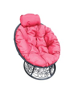 Кресло чёрное Папасан мини ротанг 12070408 розовая подушка M-group