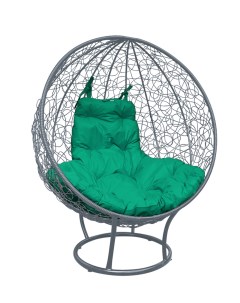 Кресло серое Круг на подставке ротанг 11080304 зелёная подушка M-group