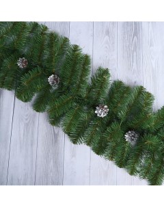 Гирлянда хвойная Рождественская с серебристыми шишками 32 x 270 см зеленая Елкиторг
