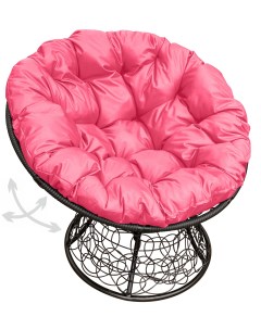 Кресло чёрное Папасан пружинка ротанг 12050408 розовая подушка M-group