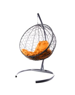 Подвесное кресло серый Круглый ротанг 11050307 оранжевая подушка M-group
