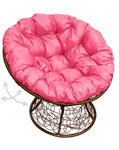 Кресло коричневое Папасан пружинка ротанг 12050208 розовая подушка M-group