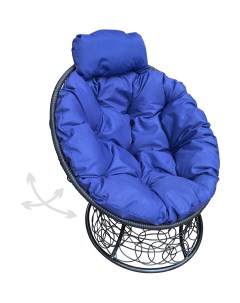 Кресло чёрное Папасан пружинка мини ротанг 12090410 синяя подушка M-group