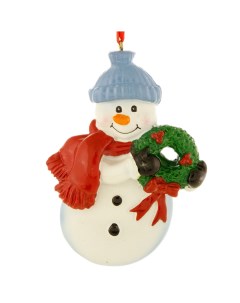 Елочная игрушка Снеговик с Рождественским Венком PO1522 10 см 1 шт Crystal deco