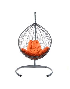 Подвесное кресло серый Капля ротанг 11020307 оранжевая подушка M-group