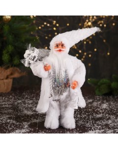 Новогодняя фигурка Дед Мороз в кафтане с пайетками и с фонариком 7856751 12x13x30 см Nobrand