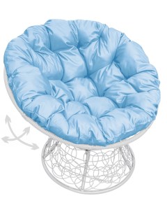 Кресло белое Папасан пружинка ротанг 12050103 голубая подушка M-group