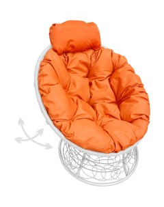 Кресло белое Папасан пружинка мини ротанг 12090107 оранжевая подушка M-group