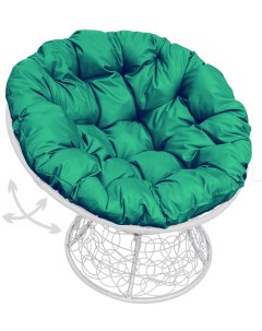 Кресло белое Папасан пружинка ротанг 12050104 зелёная подушка M-group