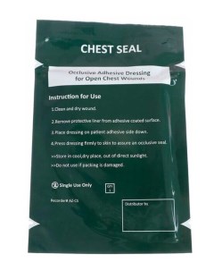Окклюзионный пластырь Chest Seal 16 х 20 см Rhino rescue