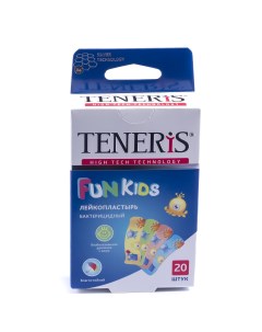 Пластырь Fun Kids бактерицидный на полимерной основе с рисунками 20 шт Teneris