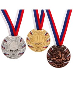 Медаль призовая 057 диам 5 см 2 место триколор цвет сер с лентой Командор