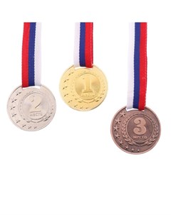 Медаль призовая 064 диам 4 см 3 место цвет бронз с лентой Командор
