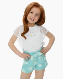Мятные шорты Paperbag с цветочным принтом для девочки Gloria jeans