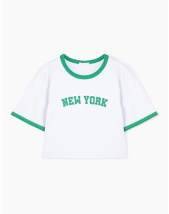 Зелёный кроп топ с надписью New York Gloria jeans