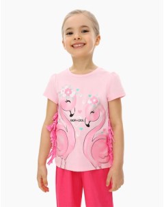 Светло розовая футболка с принтом и аппликацией для девочки Gloria jeans