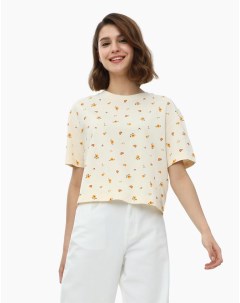 Молочная футболка Loose straight с цветочным принтом женская Gloria jeans