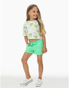 Зелёные шорты с нашивкой Tropical mood для девочки Gloria jeans