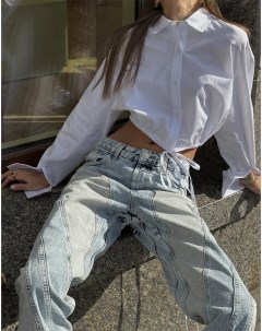 Белая укороченная рубашка оversize с завязками Gloria jeans