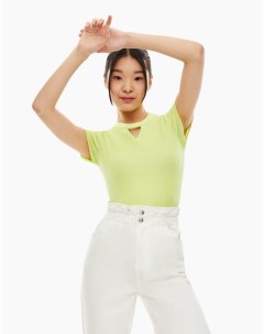 Салатовая футболка в рубчик с вырезом для девочки Gloria jeans