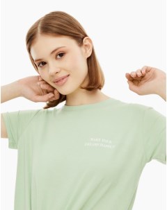 Светло зелёная футболка с завязками и надписью женская Gloria jeans