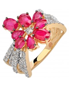Кольцо с рубинами и бриллиантами из жёлтого золота Эстет