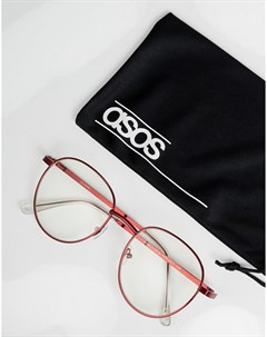 Круглые очки с прозрачными стеклами в красной металлической оправе Asos design