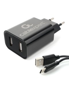 Сетевое зарядное устройство MP3A PC 37 12W 2USB 2 4A черный кабель USB Type C Cablexpert