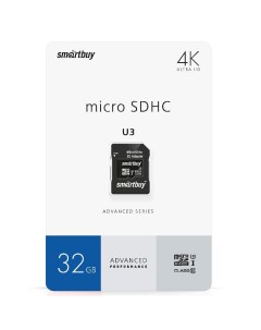 Карта памяти 32Gb microSDHC Advanced Class 10 UHS I U3 V30 A1 адаптер SB32GBSDU1A AD Smartbuy