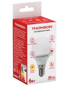Лампа светодиодная E14 шар 6Вт 3000K теплый свет 480лм TH B2031 Thomson