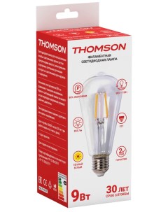 Лампа светодиодная E27 лампа Эдисона ST64 9Вт 2700K теплый свет 855лм филаментная Filament TH B2107 Thomson