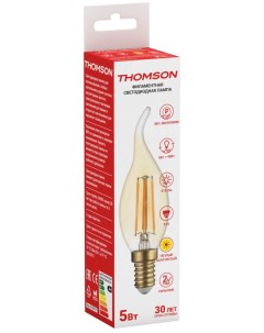 Лампа светодиодная E14 свеча на ветру 5Вт 2400K теплый свет 515лм филаментная Filament TH B2117 Thomson