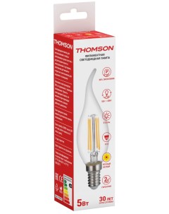 Лампа светодиодная E14 свеча на ветру 5Вт 2700K теплый свет 515лм филаментная Filament TH B2073 Thomson
