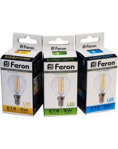 Лампа светодиодная E14 шар G45 5Вт 4000K белый 550лм филаментная LB 61 25579 Feron