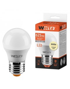 Лампа светодиодная E27 шар G45 7 5Вт 3000K теплый свет 625лм standart 25Y45GL7 5E27 Wolta