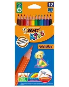 Набор цветных карандашей Kids ECOlutions Evolution шестигранные 12 шт заточенные 82902910 Bic