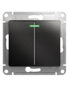 Выключатель GLOSSA 2кл индикатор подсветка скрытый монтаж механизм с накладкой без рамки антрацит GS Schneider electric