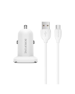 Автомобильное зарядное устройство Borofone Lasting power BZ12, 2xUSB, 2.4А, кабель microUSB, белый (6931474708663)