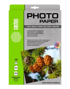 Фотобумага A4 230 г м глянцевая 50 листов двусторонняя Photo Paper CS GA423050DS для струйной печати Cactus