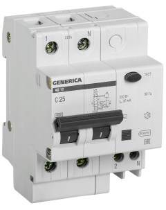 Выключатель автоматический дифференциального тока АД12 2P C 25А AC 30мА MAD15 2 025 C 030 Generica