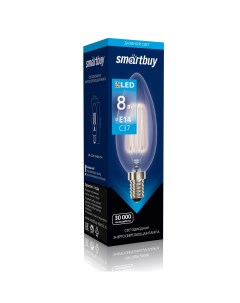Лампа светодиодная E14 свеча C37 8Вт 4000K нейтральный свет 750лм филаментная SBL C37F 8 40K E14 Smartbuy