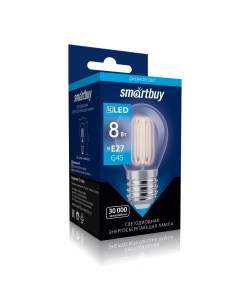 Лампа светодиодная E27 груша G45 8Вт 4000K нейтральный свет 750лм филаментная SBL G45F 8 40K E27 Smartbuy