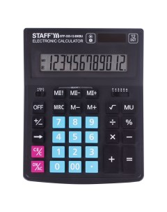 Калькулятор настольный PLUS STF 333 BKBU 12 разрядный однострочный экран черно синий 250461 Staff