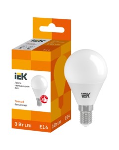 Лампа светодиодная E14 шар G45 3Вт 3000K теплый свет 216лм LLE G45 3 230 30 E14 Iek